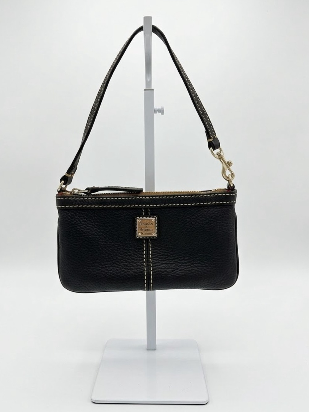 Dooney & Bourke Black Pebble Leather Large Wristlet Shoulder Bag Pouchette.